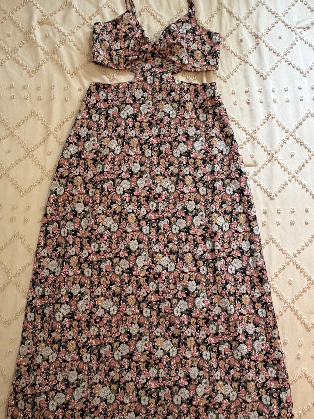 Lulu's Black Floral Cutout Maxi Dress with Pink and Cream Blooms